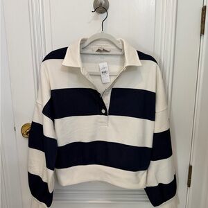 LOFT Women's Striped Rugby Top - navy and White